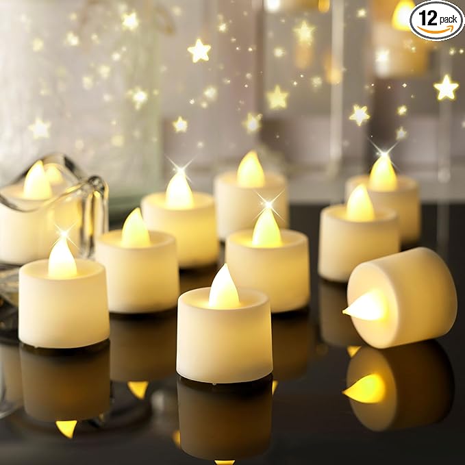 Amagic 12/24/50/100/150 Pack LED Tea Lights, Flameless Votive Candles, Battery Operated Tealights Candles for Halloween, Christmas, Home Decor, Wedding,Theme Party, Festival（12 Pack, Warm Ivory）