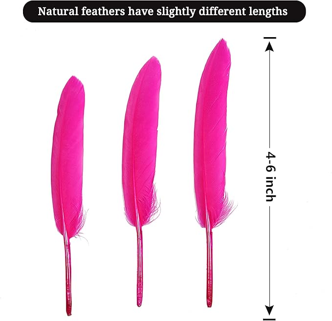 FeelfunFeather 120pcs Hot Pink Goose Cochettes Feather Natural Bulk 4-6 inch 10-15cm for Wedding Party Christmas Decorations DIY Crafts Goose Cochettes Feather