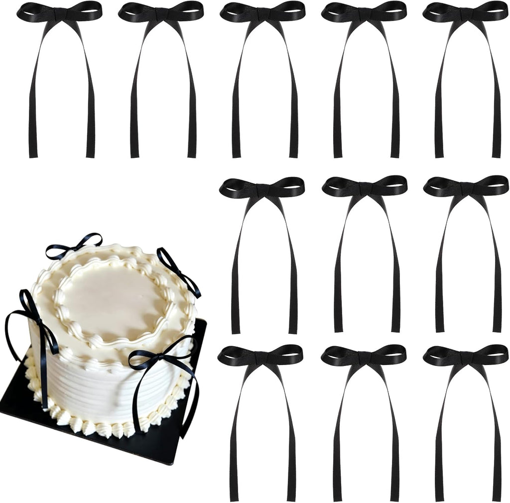 NatNarr 30 Pack Bow Cake Toppers Black Ribbon Bows for Cake Bow Cupcake Toppers Back to School Decorations Bow Birthday Decorations for Baby Shower, Wedding, Engagement, Bachelorette Party