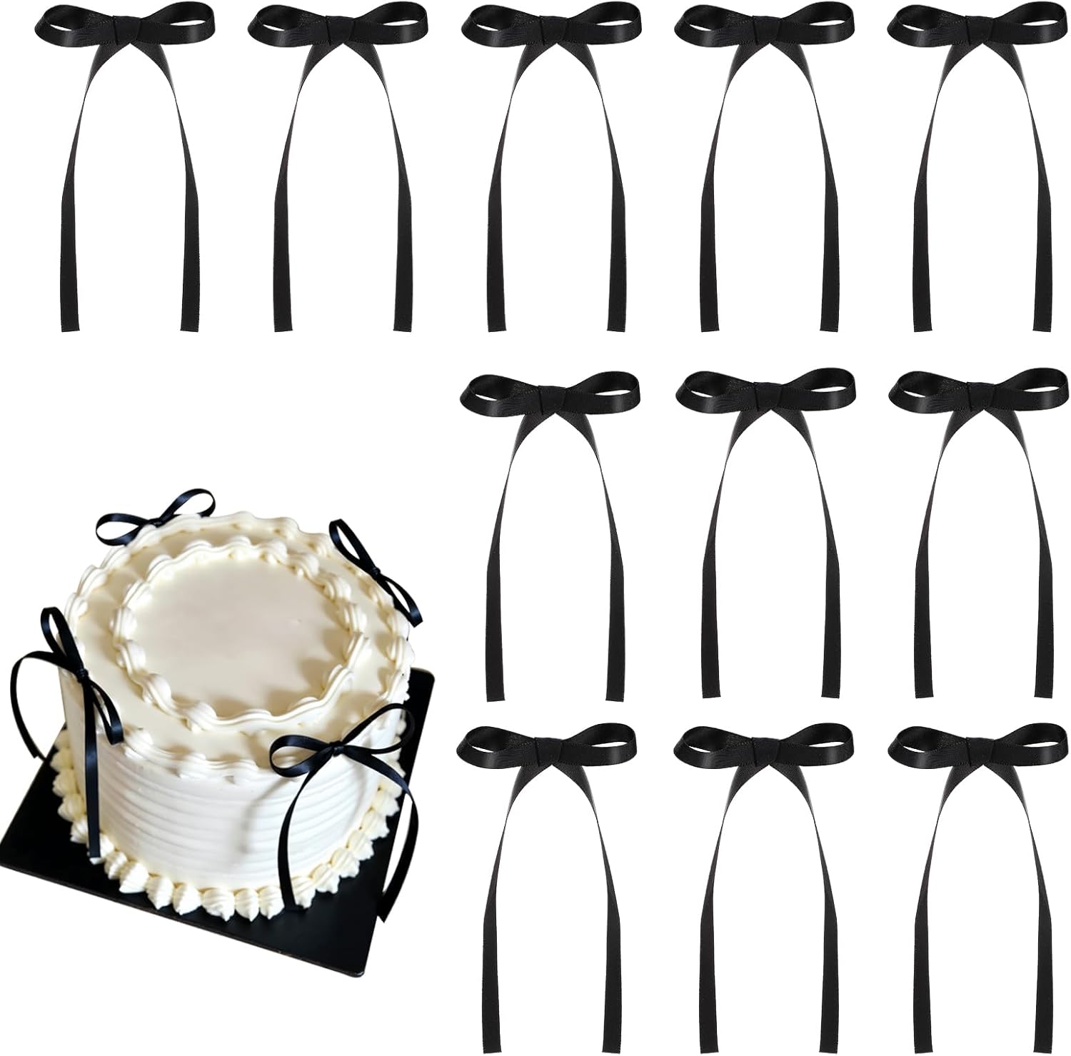 NatNarr 30 Pack Bow Cake Toppers Black Ribbon Bows for Cake Bow Cupcake Toppers Back to School Decorations Bow Birthday Decorations for Baby Shower, Wedding, Engagement, Bachelorette Party