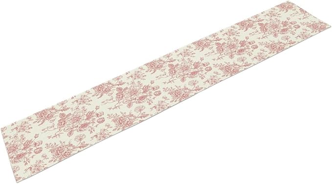 Pink White Flower Table Runner, Wildfloral Floral Sketch Pattern Print Kitchen Dinning Table Runner for Indoor Outdoor Home Wedding Party Holiday, 13x108 Inch