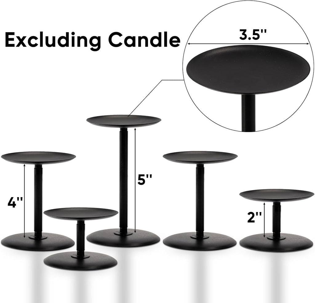 Homemory Christmas Metal Fall Candle Holders Stands for Pillar Candles Set of 5, Candleholder Sets for Table Centerpiece Fireplace (5, Black)