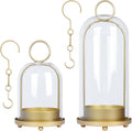 Fohil 5" & 4" Hurricane Glass Candle Holders, Set of 2 Metal Candle Holder with Handmade Sturdy Glass Dome, Candle Lantern for Pillar Candles, Plants, Table Centerpiece, Home Decor