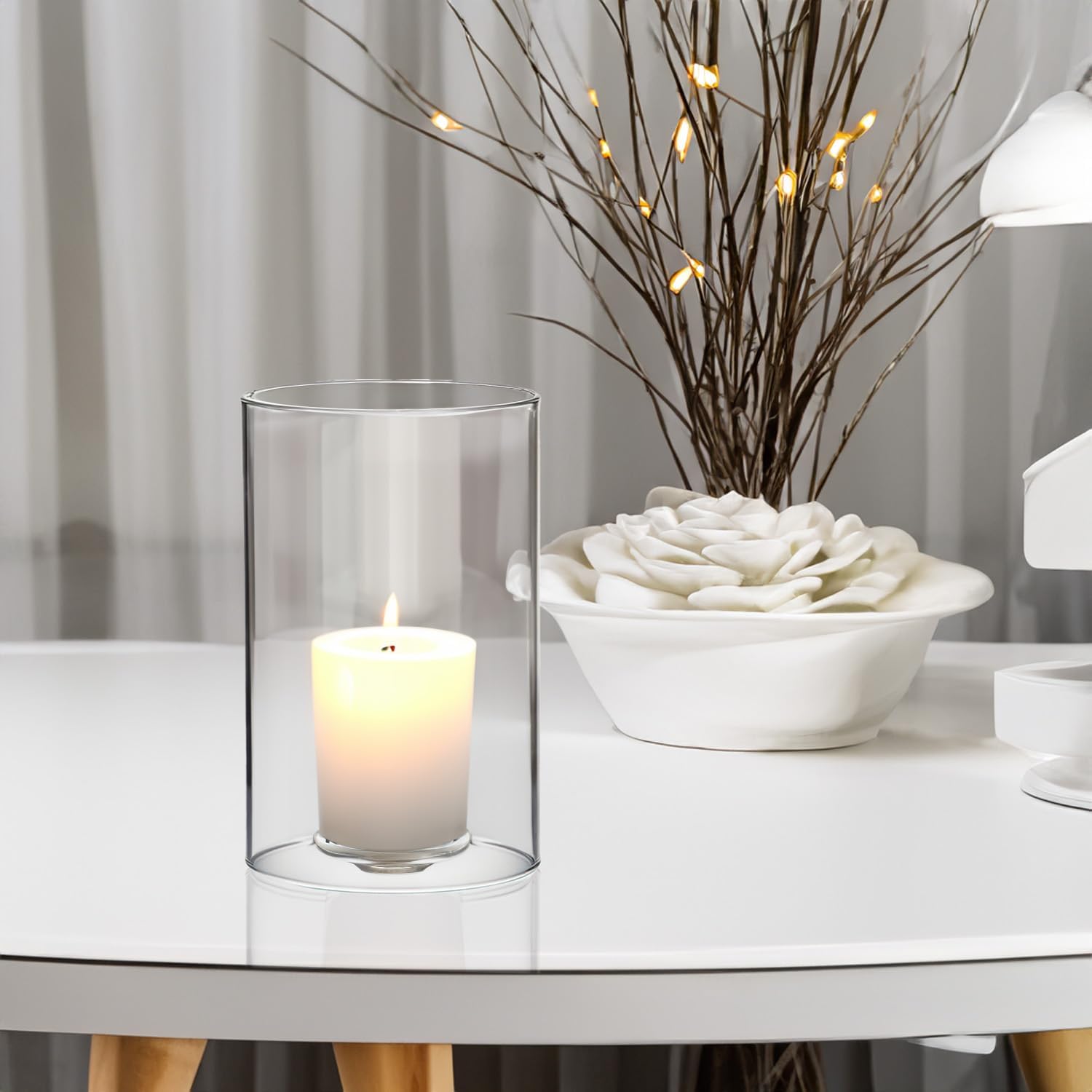 WGVI Hurricane Candle Holder Sleeve, Wide 4", Height 6", Clear Glass Cylinder Candleholder, Chimney Tube, Open Ended Candle Shade, 2 Piece