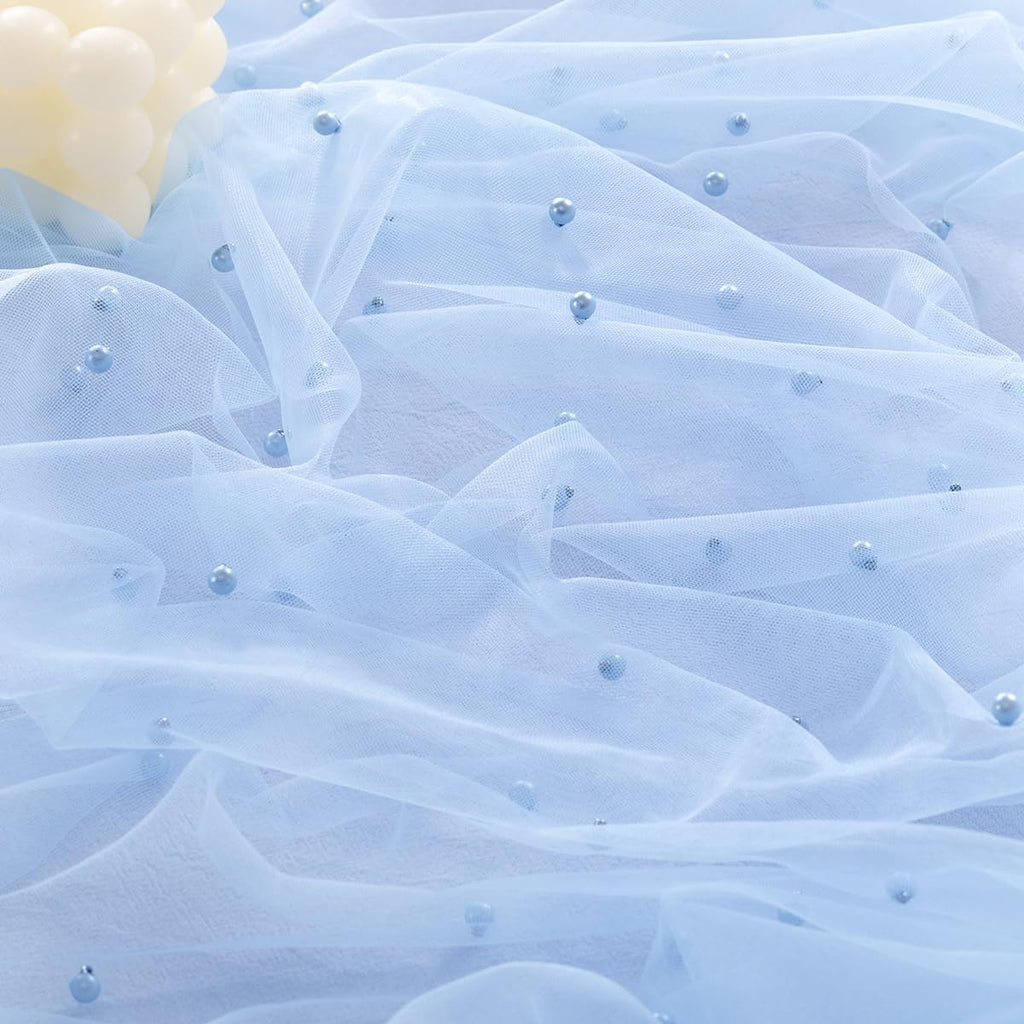 Socomi Pearl Table Runner Tulle Blue Summer Cheesecloth 10FT Gauze Cheese Cloth Sheer Chiffon Dining Wedding Birthday Party Baby Shower Bridal Anniversary Holiday Centerpiece Table Decor