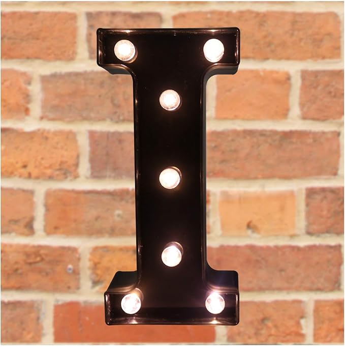 Pooqla Decorative LEDs Illuminated Letter Marquee Sign - Alphabet Marquee Letters with Lights for Wedding Birthday Party Christmas Night Lights Lamp Home Bar Decoration I, Black