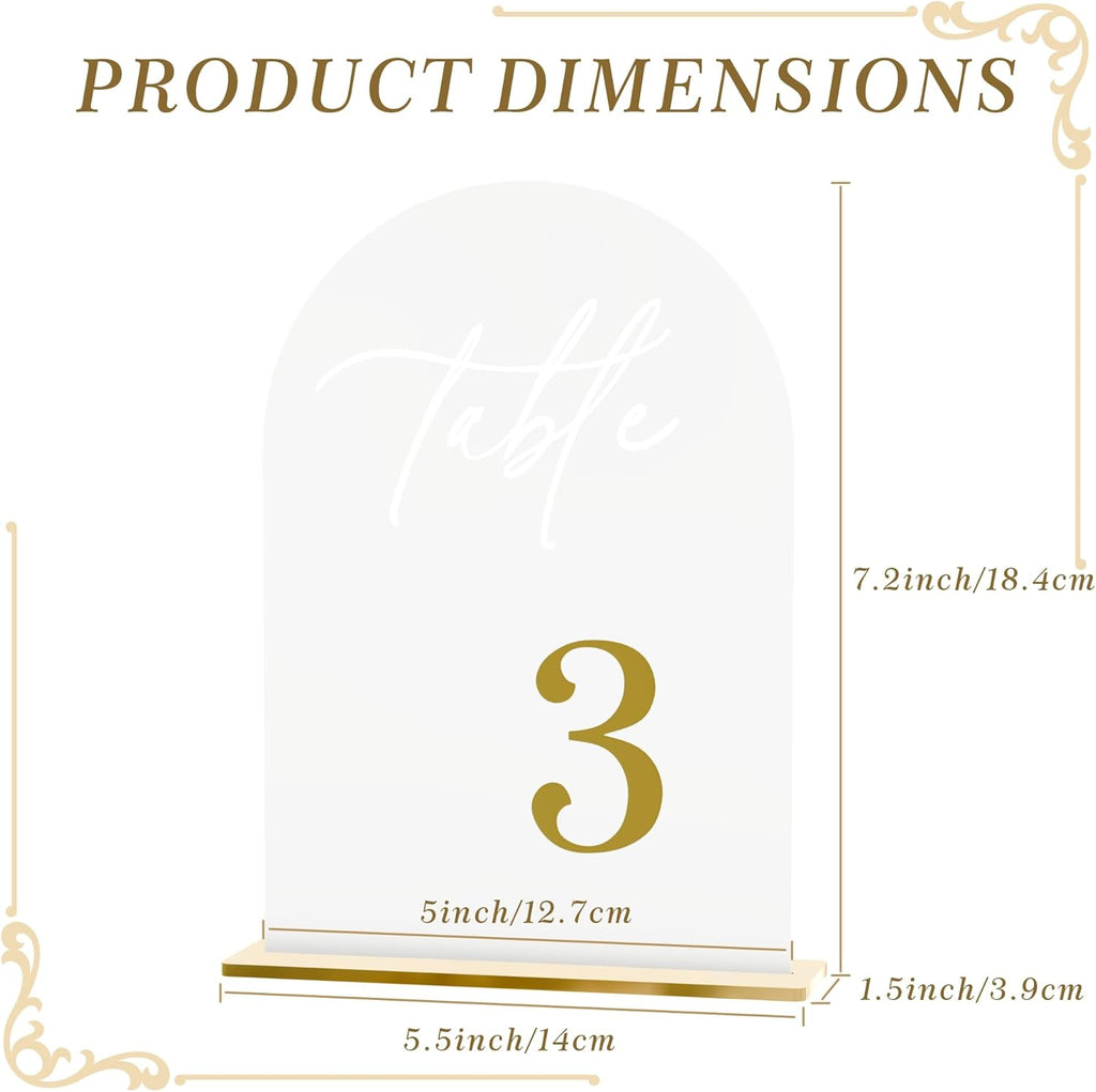 Frosted Wedding Table Numbers 1-10 with Stands, Elegant Gold 3D Arch Signs with Holder - 5.5" X 7" Arch Acrylic Table Numbers for Wedding Reception, Party, Anniversary, Events And Centerpiece