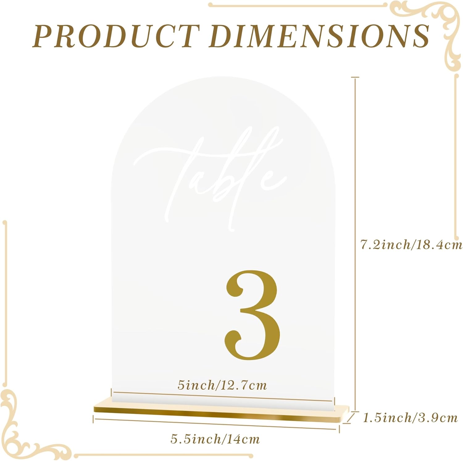 Frosted Wedding Table Numbers 1-10 with Stands, Elegant Gold 3D Arch Signs with Holder - 5.5" X 7" Arch Acrylic Table Numbers for Wedding Reception, Party, Anniversary, Events And Centerpiece