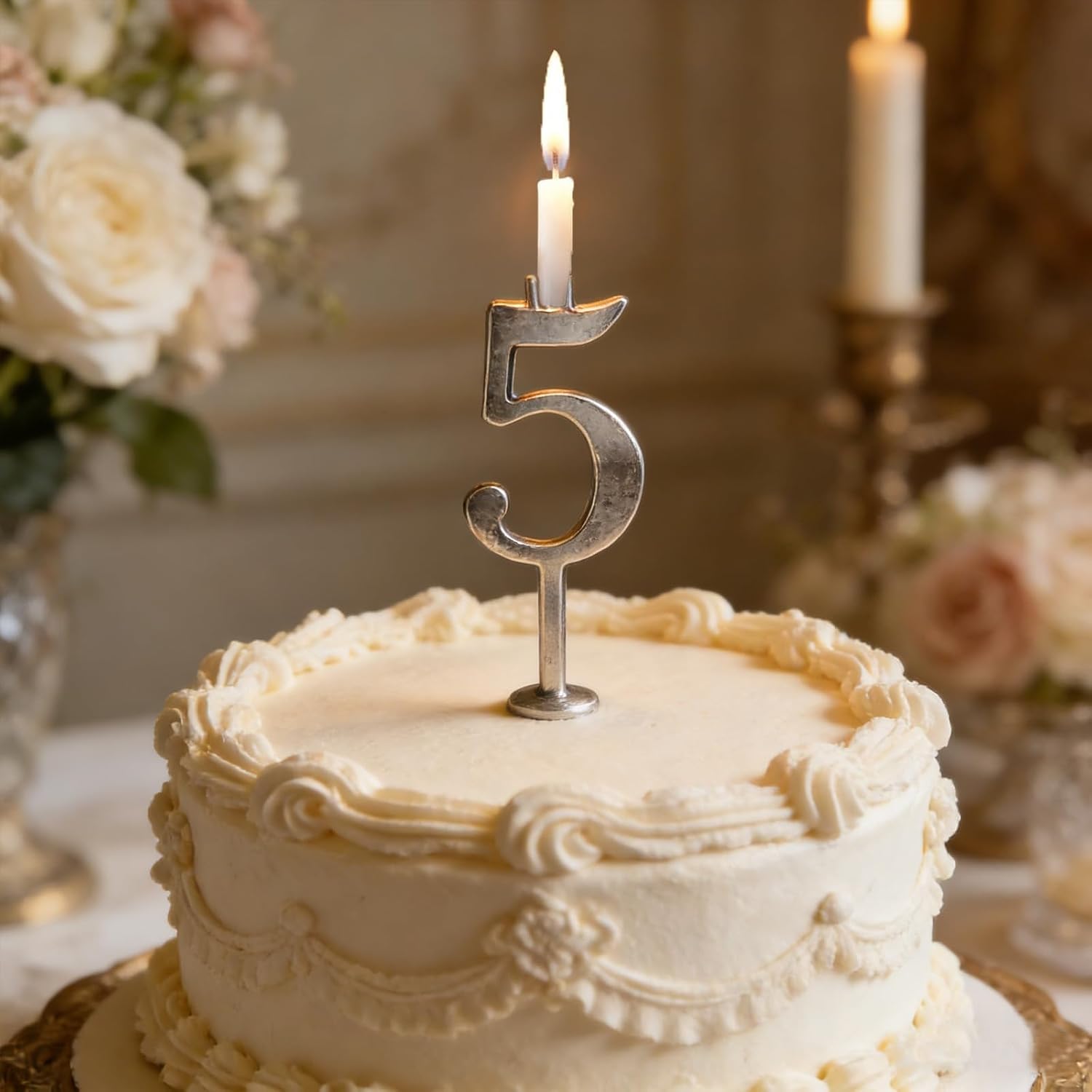 Reusable Number Candle Holder Set – Silver Stainless Steel Adjustable Birthday Cake Candle Holders for Birthday Cake Decorations, Anniversary Party Supplies, Eco-Friendly Baking Accessories 1pcs