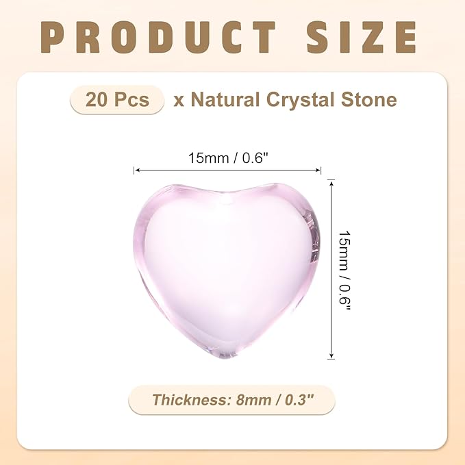 PATIKIL 20 Pcs Natural Heart Shaped Crystal Stone, 0.6 Inch Mini Polished Love Gemstone Crystal, Pocket Rock Engraved Worry Stones for Women Gifts Meditation, Clear Pink