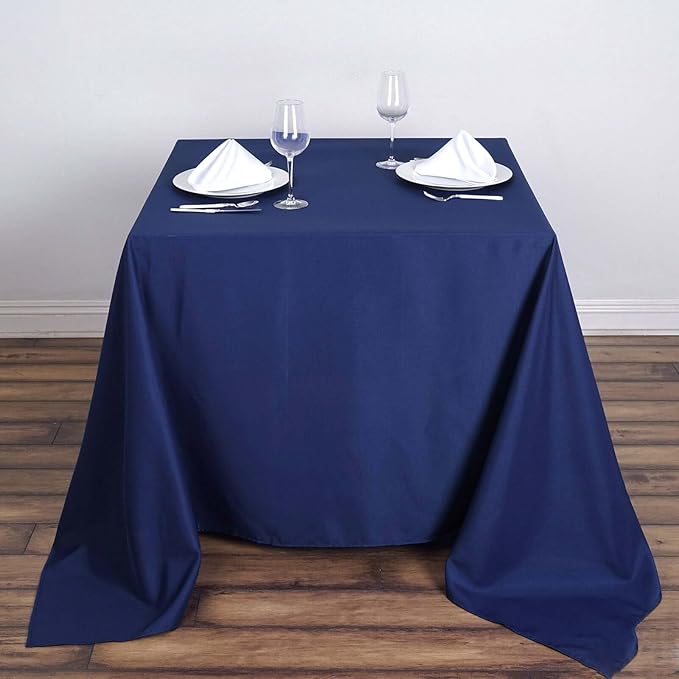 Efavormart 90" Navy Blue Wholesale Linens Polyester Square Linen Tablecloth for Kitchen Dining Catering Wedding Birthday Events