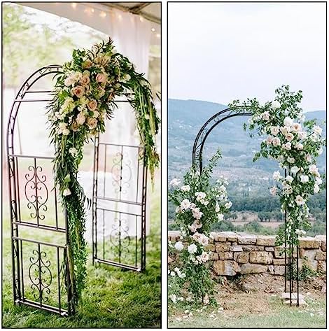 teabelle metal garden arbor trellis, black arch for shown in use