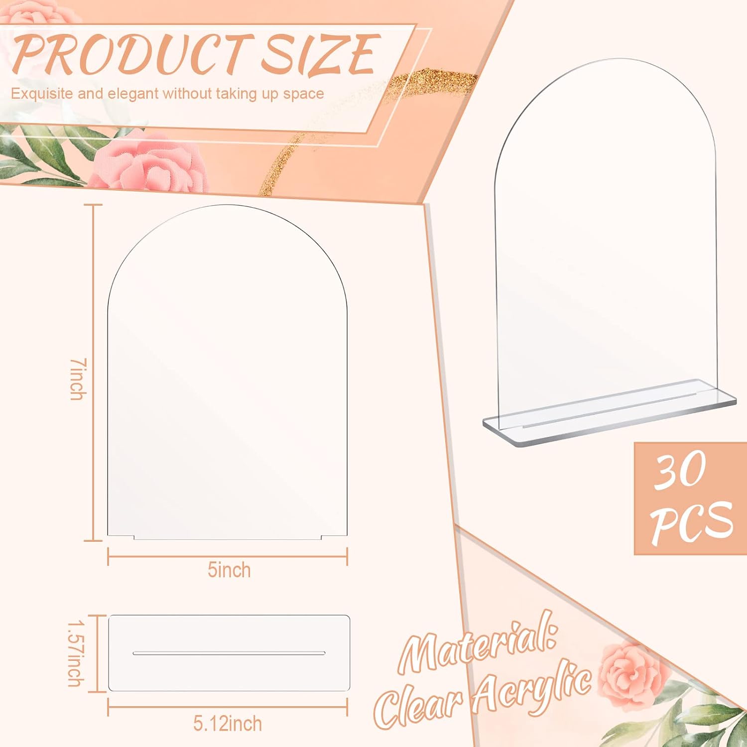 Juexica 30 Packs 5x7 Inch Clear Acrylic Arch Sign - Blank DIY Table Numbers with Stand for Weddings, Office Parties & Menus