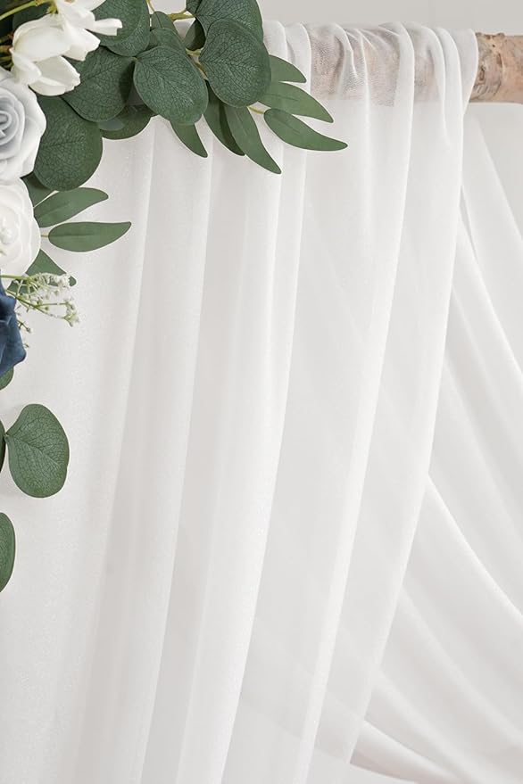 Dusty Blue Artificial Wedding Arch Flowers Kit (Pack of 3) with 26Ft White Shiny Arch Draping Fabric for DIY Wedding Party Ceremony Reception Backdrop Floral Decoration