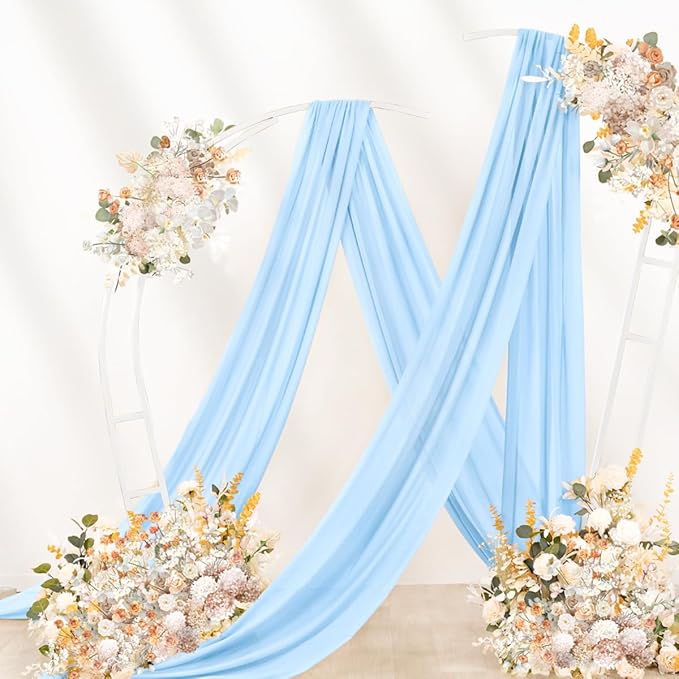 Baby Blue Wedding Arch Draping Fabric 2 Panels 29" x 20 FT Blue Wedding Drapes for Backdrop Sheer Curtain Drapes for Romantic Bridal Baby Shower Ceremony Birthday Party Fall Outdoor Events
