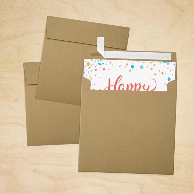 LUXPaper Square Invitation Envelopes | Peel & Press | 5" x 5" | Grocery Bag Brown | 70lb. Text | 50 Qty