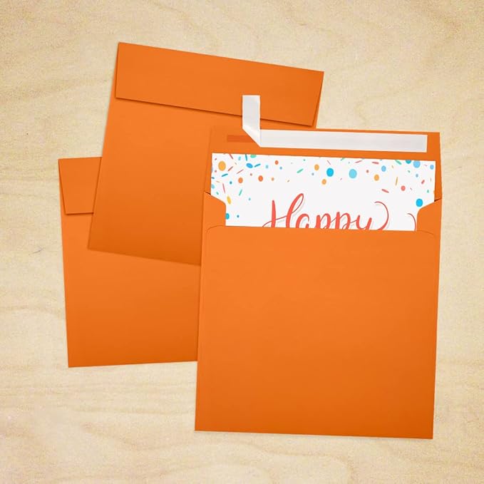 LUXPaper Square Invitation Envelopes | Peel & Press | 6 1/2" x 6 1/2" | Mandarin Orange | 80lb. Text | 50 Qty