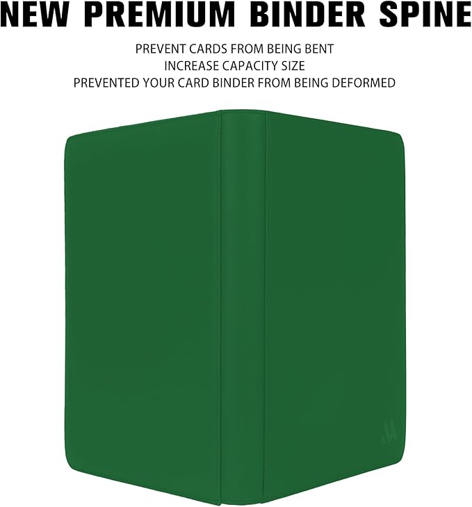 Premium 1000+ Pockets Card Binder,16 Pockets Trading Card Binder Ringless Side Loading Trading Card Album Folder for TCG -Dark Green