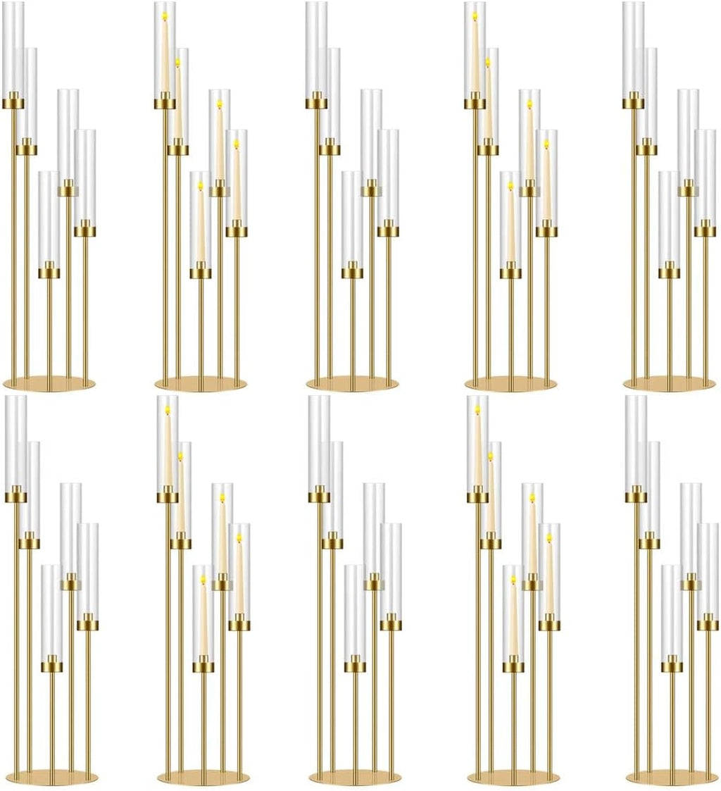 35in 10 Set Gold Candelabra Candle Centerpieces for Tables Candlesticks Holder Wedding Centerpieces Table Decorations Fit 0.9" LED Candle