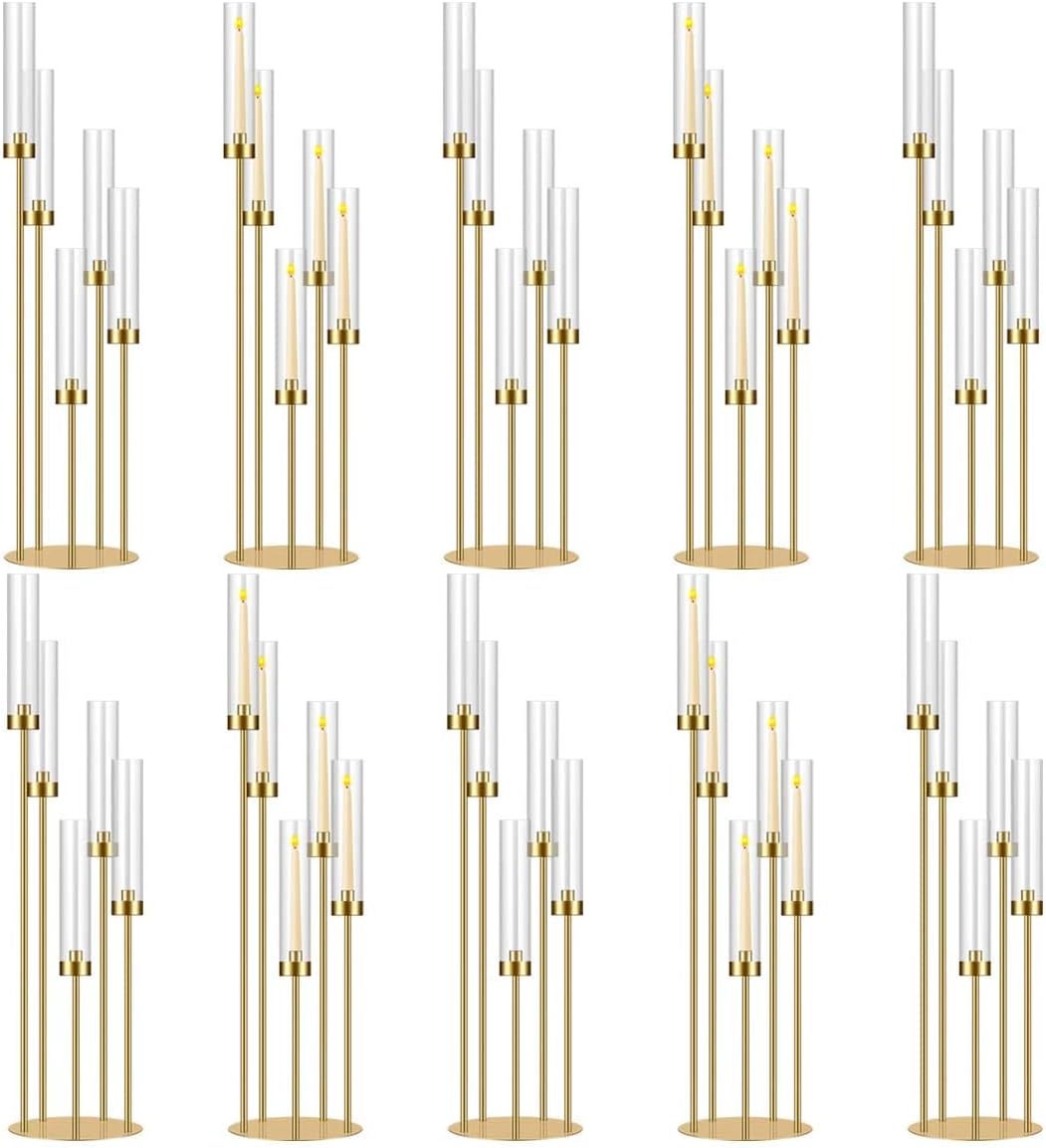 35in 10 Set Gold Candelabra Candle Centerpieces for Tables Candlesticks Holder Wedding Centerpieces Table Decorations Fit 0.9" LED Candle