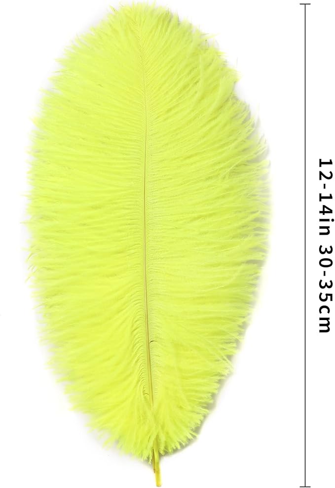 Ballinger Fluorescent Yellow Ostrich Feathers - 12Pcs 12-14inch Large Feathers Bulk for Vase, Party Centerpieces, Mardi Gras Decorations and Home Decor