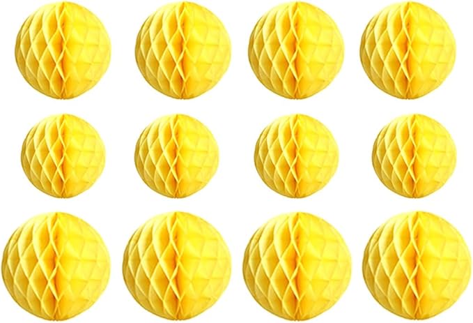 12pcs Honeycomb Balls Decorations - 4'' 8'' 10'' Yellow Honeycomb Flower Pom Poms for Baby Shower, Birthday, Wedding, Nursery Wall Decor
