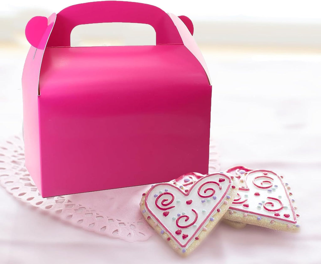 30Pcs Hot-Pink Party Favor Treat Boxes Gable Gift Boxes with Handles | Candy Paper Boxes Perfect for Bright Pink Theme Party, Birthday Party Baby Shower Decoration Supplies.