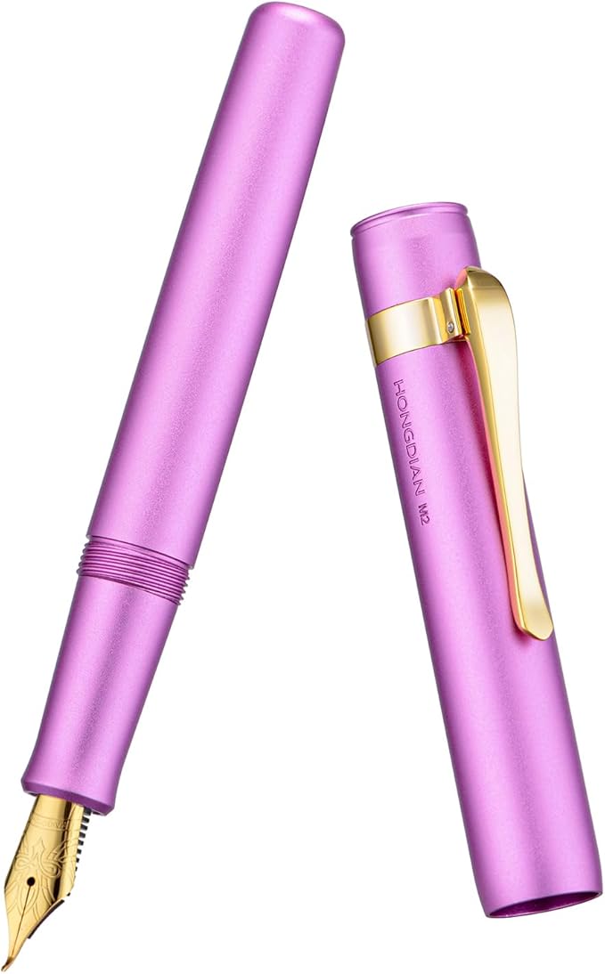 Hongdian M2 Mini Fountain Pen with Bent Nib, Sleek Shape Aluminium Short Pocket Travel Pen (Lilac Purple)