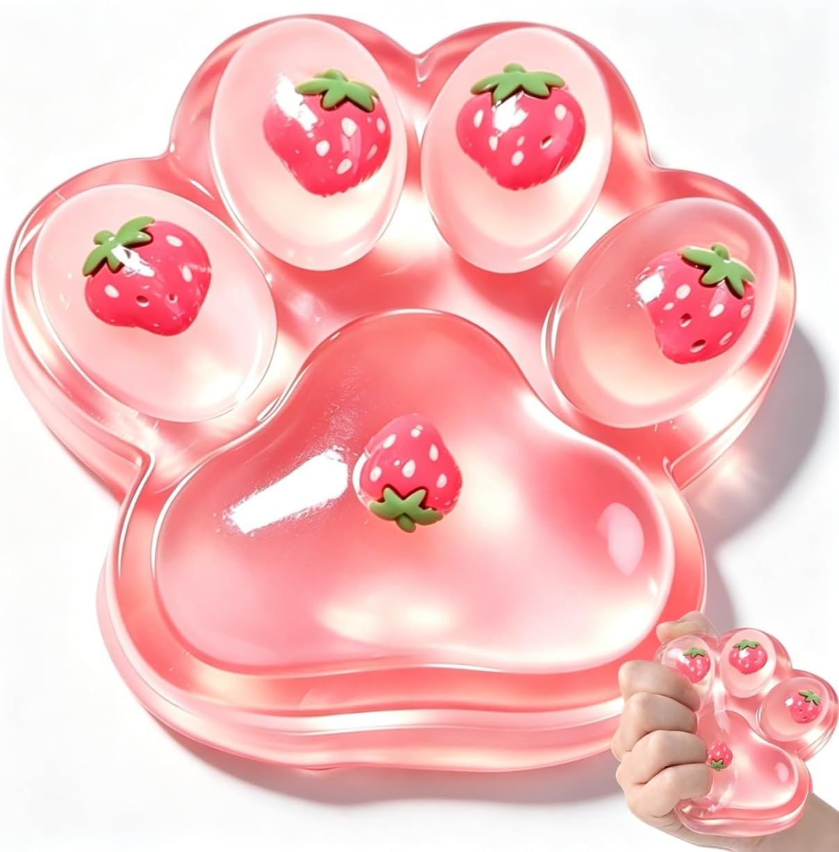 Giant Jumbo Strawberry Paw Squishy Toys ( 5 Inches )- Large Stress Relief Squeze Taba Fidget Toys Kit, Birthday Office for Girls Boys Kids Adults