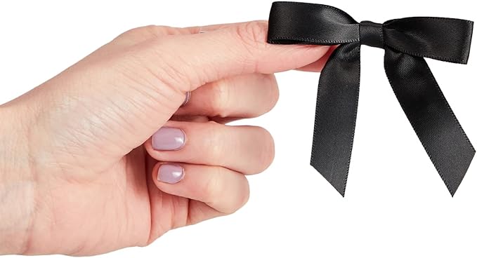 Juvale Gift Bows with Twist Ties - Mini Bows for Crafts & Wrapping - Pre-Tied Satin Polyester Ribbon for Treat Bags & Balloons - 3-Inch, Black, 100 Pack