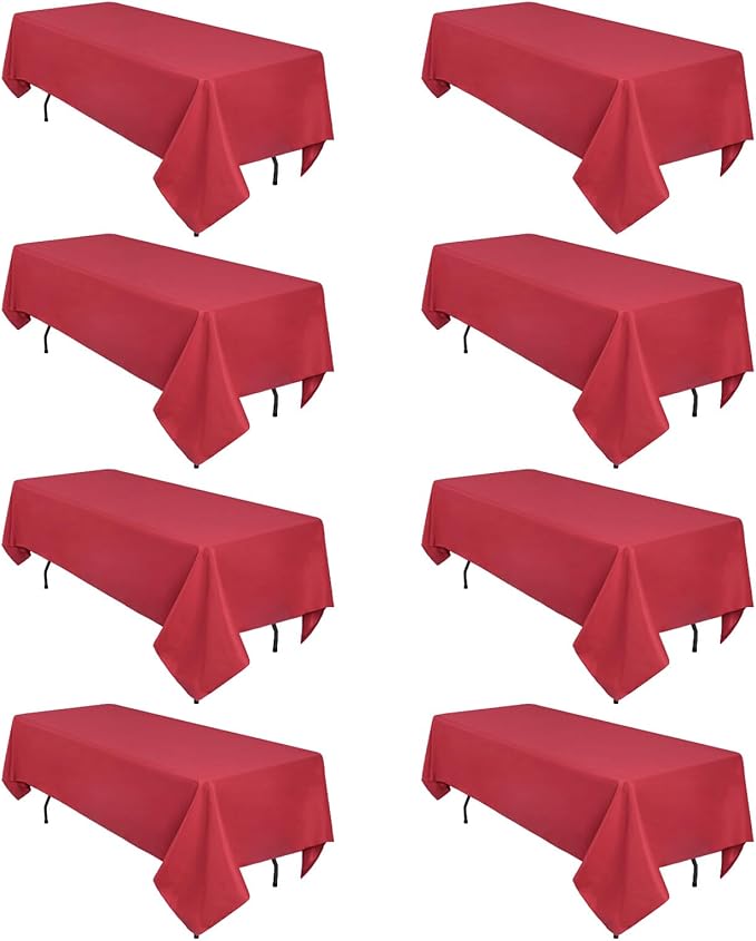 8 Pack Red Tablecloth 60 x 102 Inch Rectangular Tablecloths for 6 Foot Rectangle Tables, Wrinkle Resistant Red Table Cloth Washable Polyester Fabric Table Covers for Buffet Wedding Party Banquet