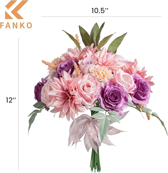 FANKO Rose Artificial Flowers Combo for DIY, Fake Purple Rose Artificial Silk Flowers with Greenery, Real Looking Artificial Faux Flowers for Wedding, Table Decoration, Centerpieces, Party, Home Décor