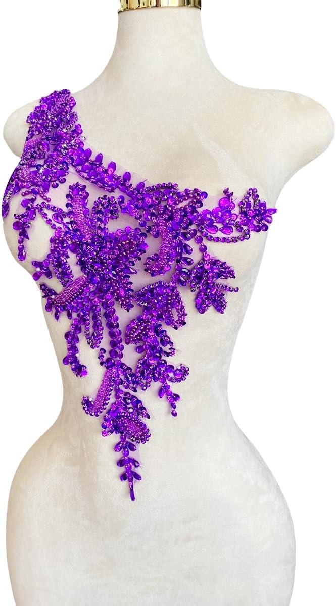 Handmade Rhinestones Applique DIY Handsewing Beads Sequins Trim Patch One Sho...