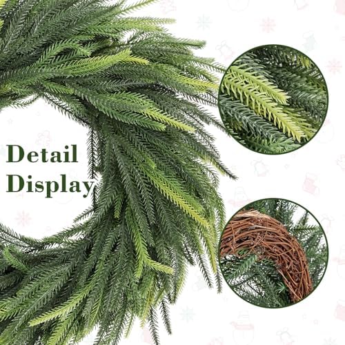 24 inch real touch norfolk pine christmas wreath, close-up detail