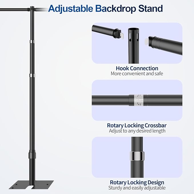 Pipe and Drape Backdrop Stand, 20x10ft Heavy Duty Adjustable Background Frame with Metal Base, Back Drop Holder for Parties Photography Wedding Photoshoot Decoration - Black