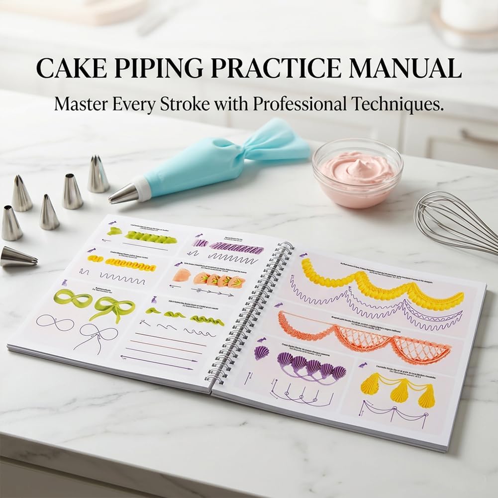 Upgraded Cake Practice Decorating Board Thickened Waterproof, 23 Sheets Icing Piping Nozzles Practice Drawings Cake Decorating Kit Baking Supplies for Beginner Home Baker