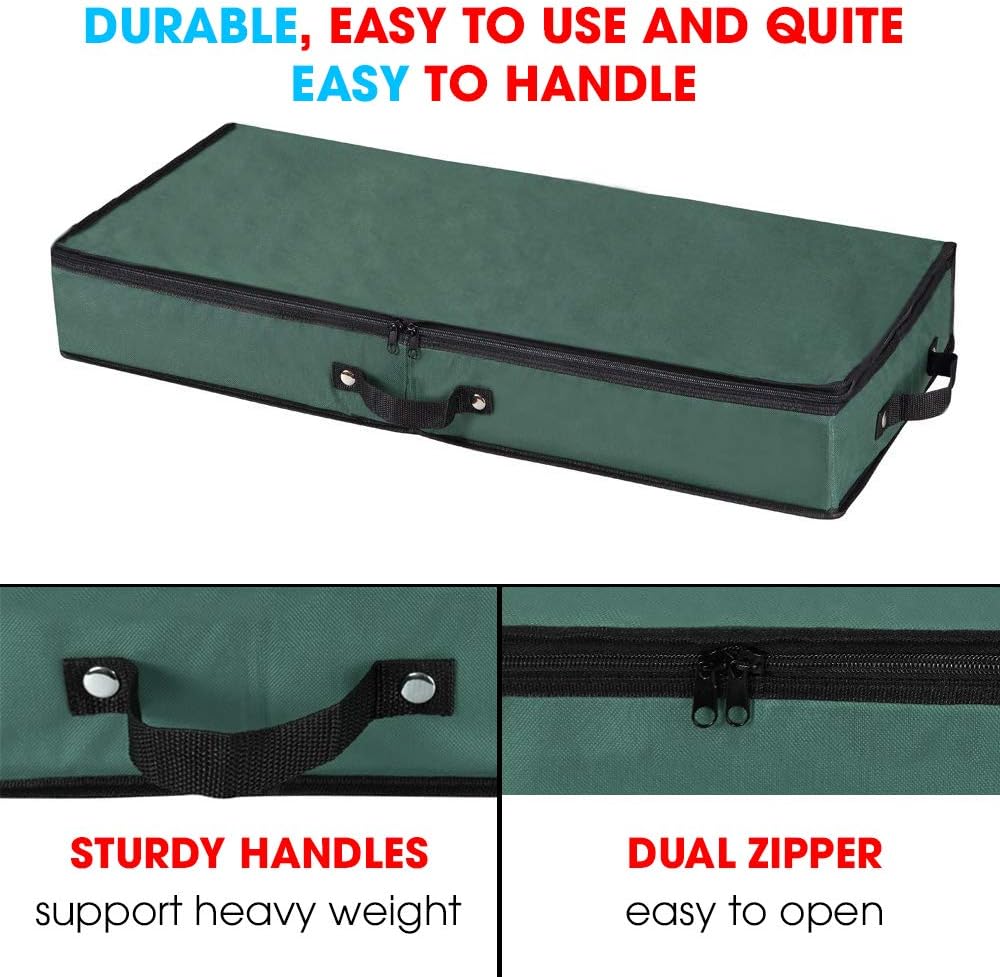 Wrapping Paper Storage Container | Under Bed Gift Wrap Organizer for 30 Inch Rolls | 31”x13.5”x4.5” | 600D Oxford Material | Box Holder with Pockets for Ribbon, Bows, and Accessories (Green)