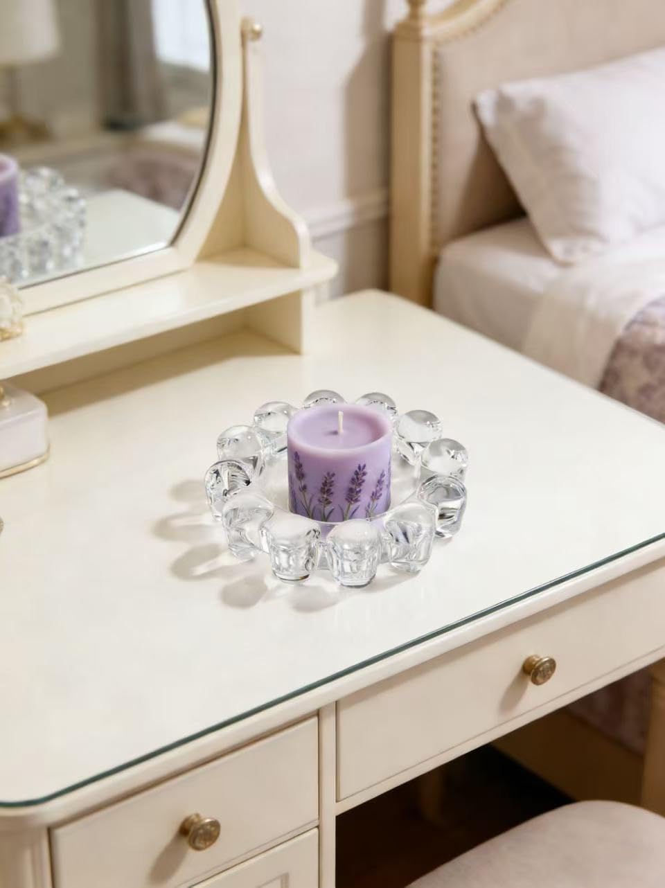 khtumeware Chic Clear Bubble Glass Candle Dish – Modern Clear Glass Candle Holder for Tealights & Diffusers, Decorative Tray for Home & Tabletop Decor（1 Pack）