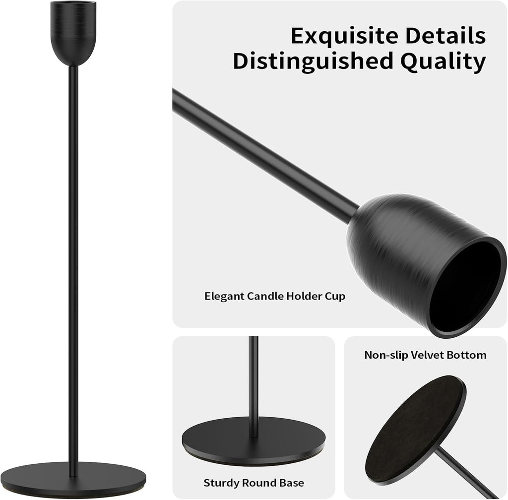 ChefBee Black Tall Candle Candlestick Holder, 3PCS Taper Pillar Candle Sticks Stand Holders Decor, Centerpiece Dining Table Wedding Festive Fireplace Mantle Vintage Room Decorations, Housewarming Gift
