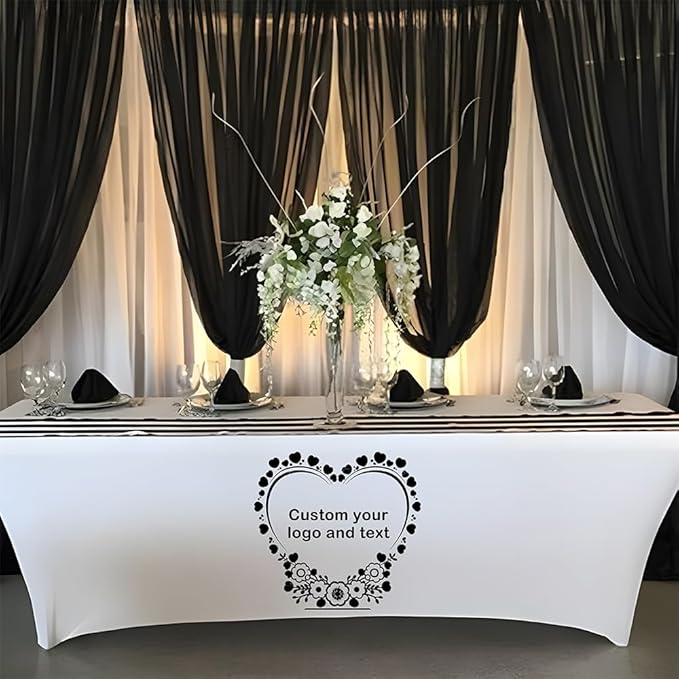 Custom Table Cloth with Business Logo 4FT 5FT 6 FT 8 FT Spandex Customized Table Cover Stretch for Tradeshow Events Birthday Wedding Anniversary Mantel Personalized Table Cloth (8FT)