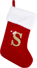 20 Inches Monogram Christmas Stockings with Letters, Large Super Soft Christmas Stockings Red Velvet with White Super Soft Plush Cuff for Christmas Xmas Tree Holiday Fireplace (S)