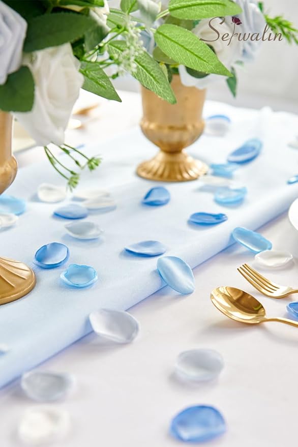Serwalin 300Pcs Silk Rose Petals Flower Petals for Christmas Weddings Proposal Blue and White Petals Flower Girl Petals Aisle Flower Girl Basket Runner Bridal Shower Table Decor (3 Color Mixes)