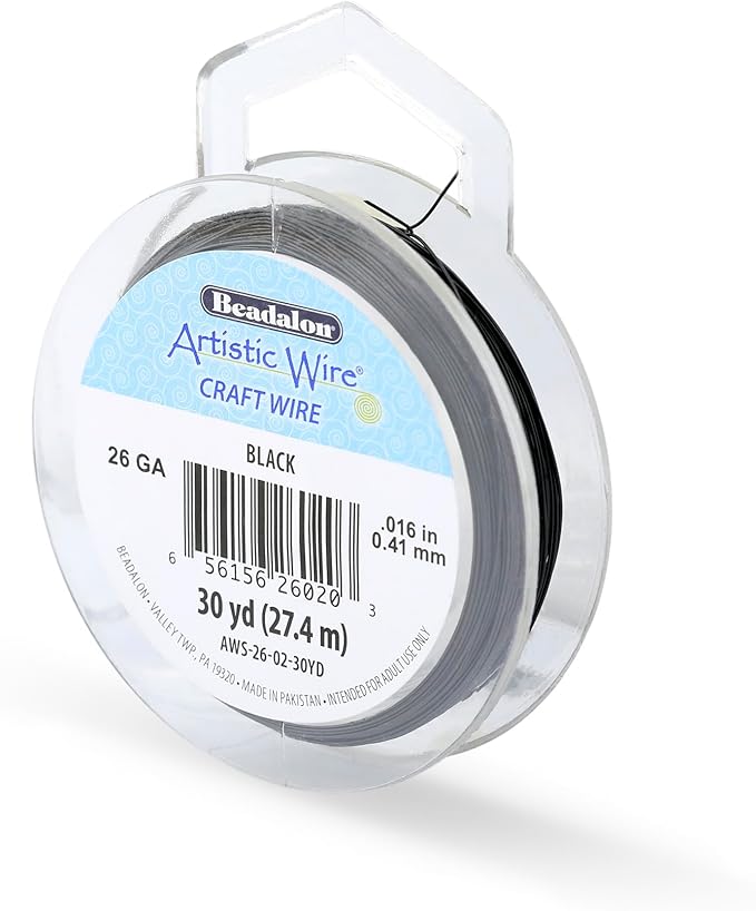 Artistic Wire, 26 Gauge Tarnish Resistant Colored Copper Craft Wire, Black, 30 yd