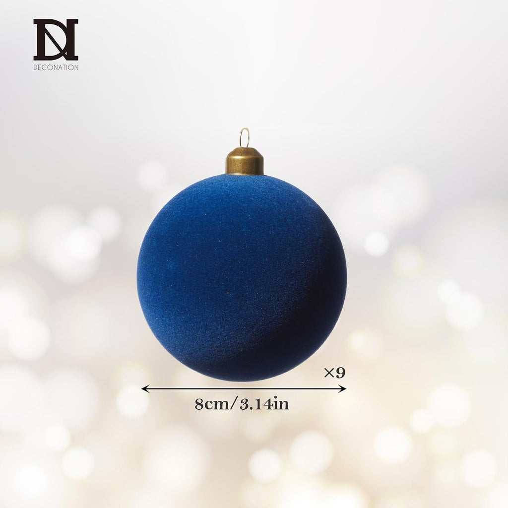 DN DECONATION Christmas Tree Ornaments Set of 9, Blue Velvet Decorative Hanging Ball Ornaments, 3.14” Plastic Christmas Ball for Home Holiday Party Decor Winter Indoor Decoration Xmas Gifts