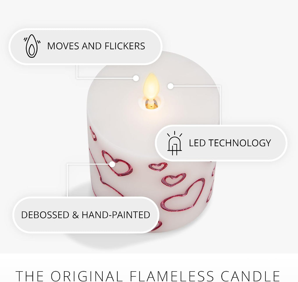 Luminara Debossed Hearts Pillar Candle Metallic Magenta - Patented Flickering Flameless Technology - Valentine's Day Collection - Remote Ready - 4.5"