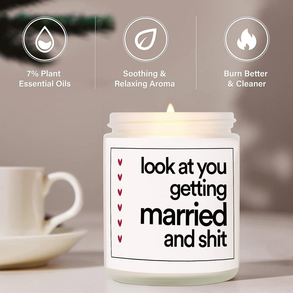 BaubleDazz Funny Wedding Gifts, Bachelorette & Bridal Shower Gift for Bride, 7oz Lavender Scented Soy Wax Candle, Bride to Be, Engagement Gifts for Couples