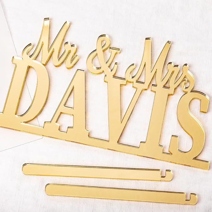 callie Personalized Mr and Mrs Wedding Table Name Sign, Custom Wooden Acrylic Table Decor for Wedding, Bridal Shower Party