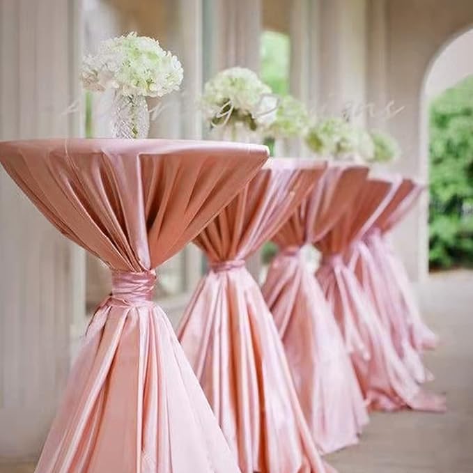 fani 12 Pack 108 Inch Rose Gold Satin Tablecloth - Premium Bright Silky Round Tablecloth Overlay Smooth Fabric Table Cover, Table Decoration for Wedding Party Banquet Events Restaurant Kitchen Dining