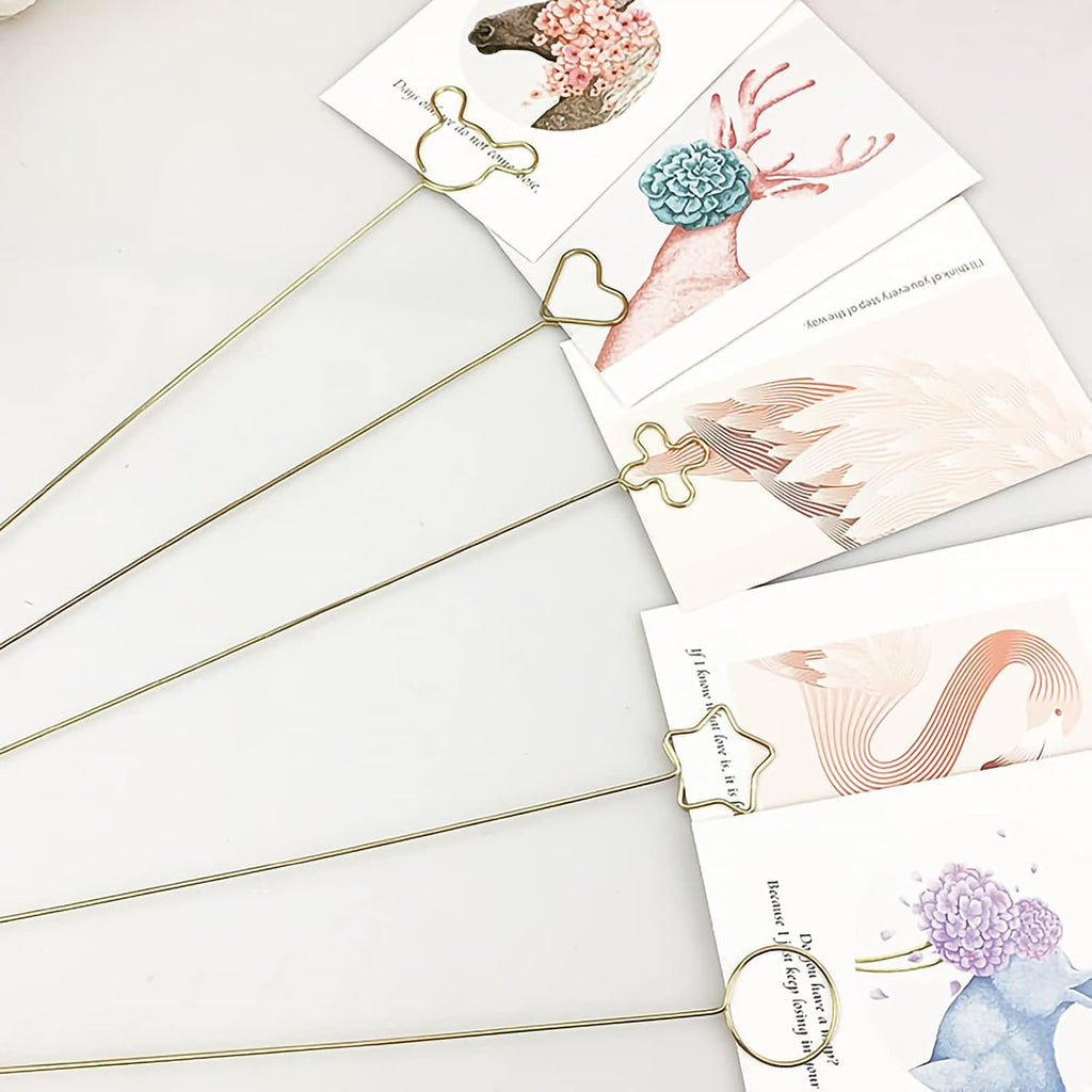 Hananona 30 Pcs Metal Floral Place Card Holder, 13.4 Inch Flower Picks Clip for Floral Arrangement, Golden Card Holder for Wedding and Party (Round)