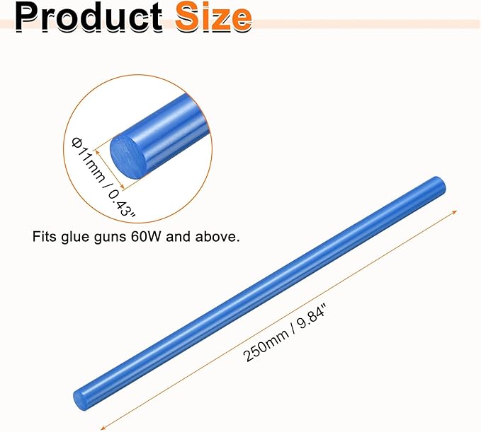 HARFINGTON 10pcs Hot Glue Sticks 0.43" Dia x 9.84" Long EVA Mini Hot Melt Adhesive Glue Stick for Hot Melt Gun Wood Plastic Glass Flowers Fabrics Foam, Blue